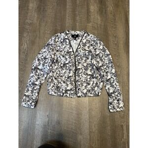 H&M Women's Black Floral Print Lightweight Bomber Jacket Women's Size 8